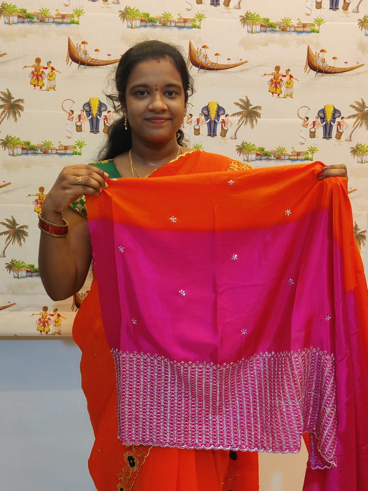 Kinjal Pink & Orange Dual Shade Saree