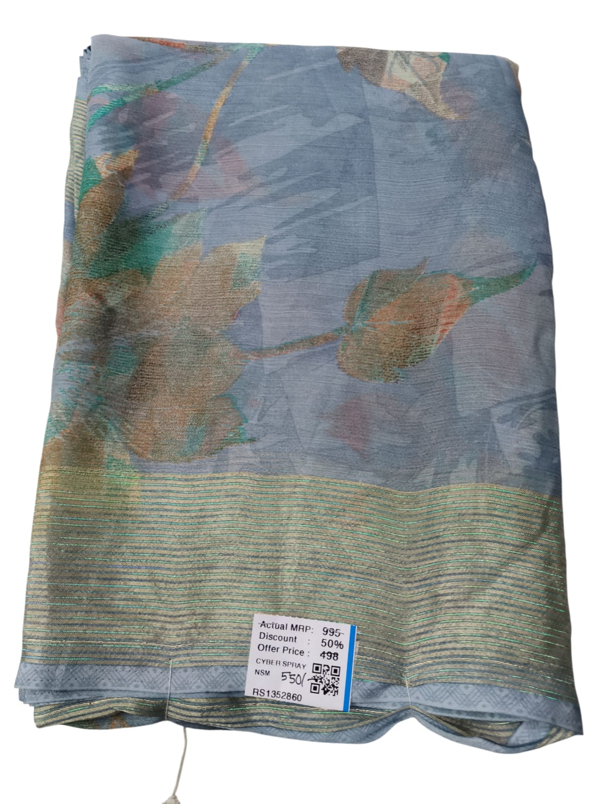 Shiffon Digital Print zari lines Saree