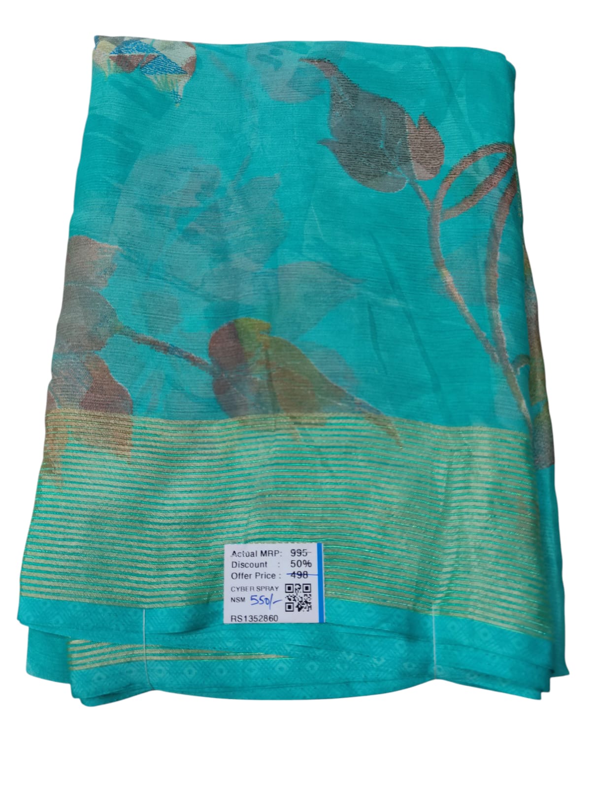 Shiffon Digital Print zari lines Saree