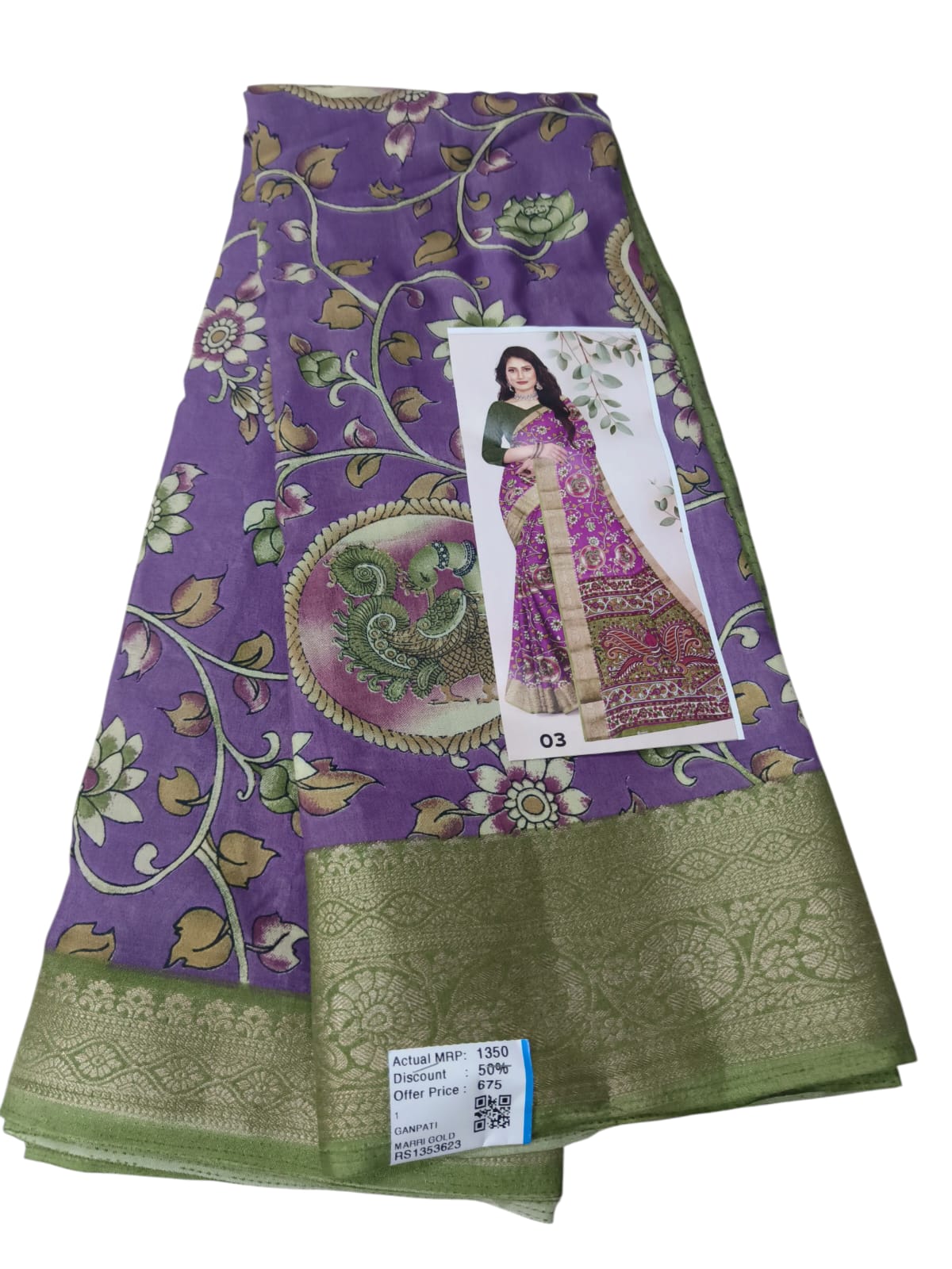 Crape Kalamkari Digital Print Saree