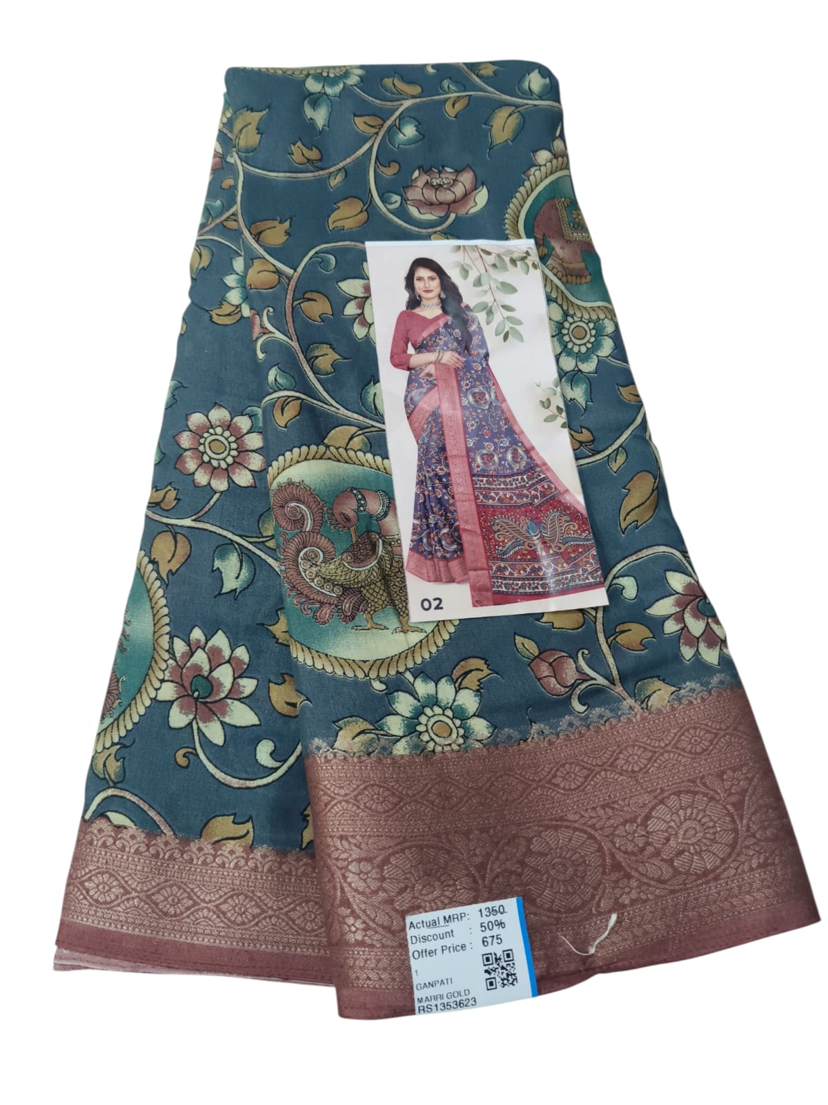 Crape Kalamkari Digital Print Saree