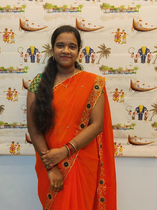 Varnika Orange Color Cut Work Saree
