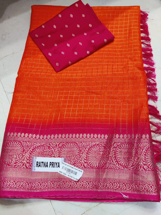 Ratnapriya Orange Checks Saree