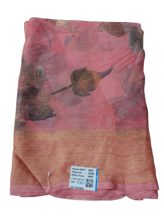 Shiffon Digital Print zari lines Saree
